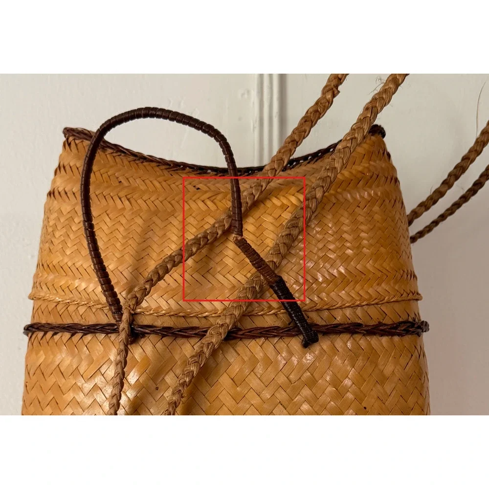 Vintage Filipino Pasiking Backpack Handwoven Bamboo Rattan Foraging Basket